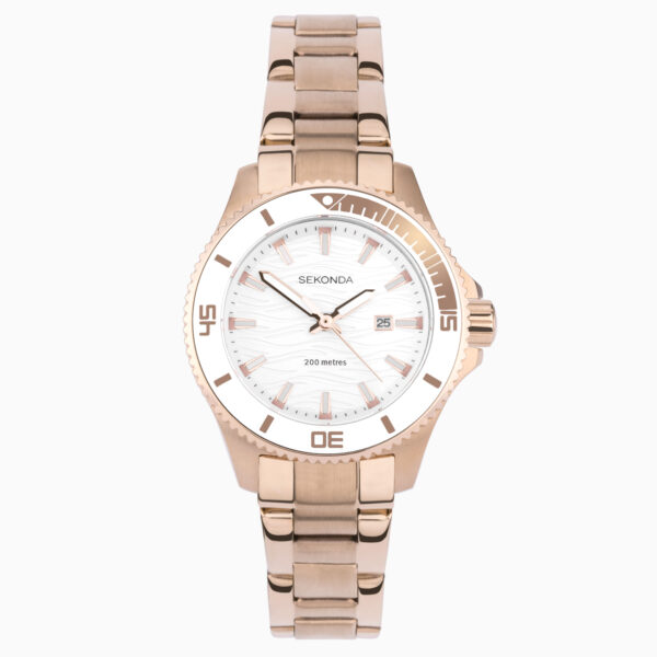 Sekonda Sekonda Pacific Wave Ladies Watch | Rose Gold Stainless Steel Case & Bracelet with Silver-White Dial | 40571