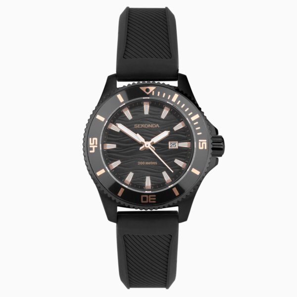 Sekonda Sekonda Pacific Wave Ladies Watch | Black Stainless Steel Case & Silicone Strap with Black Dial | 40574