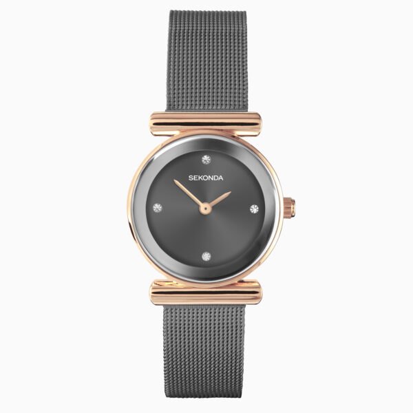 Sekonda Sekonda Ava Ladies Watch | Rose Gold Alloy Case & Grey Stainless Steel Mesh Bracelet with Grey Dial | 40585