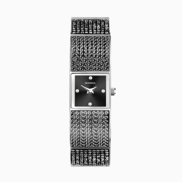 Sekonda Sekonda Crystal Ladies Watch | Silver Alloy Case & Black Bracelet with Black Dial | 40604