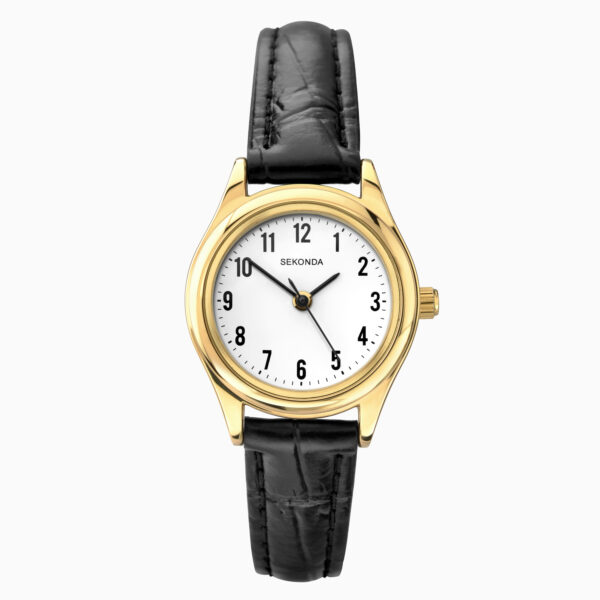 Sekonda Sekonda Easy Reader Ladies Watch | Gold Case & Leather Upper Strap with White Dial | 4493