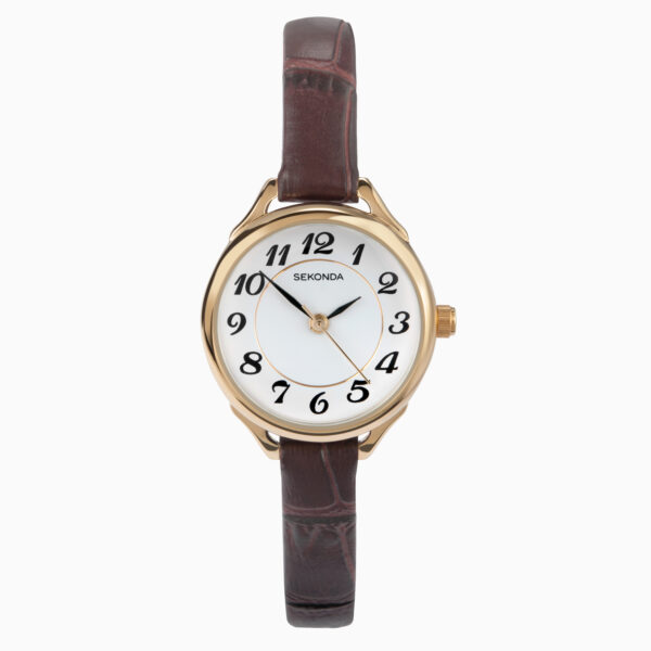 Sekonda Sekonda Easy Reader Ladies Watch | Gold Case & Leather Strap with White Dial | 4701