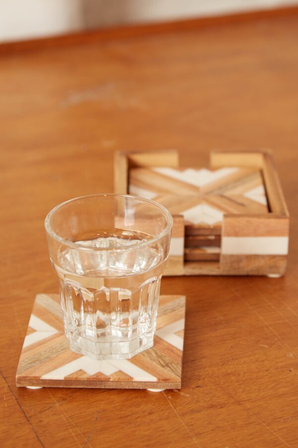 Set Of 4 Inlay Wooden Coasters