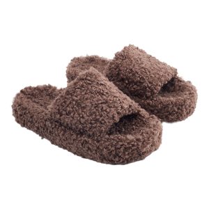 Open Toe Plush Cotton Slippers
