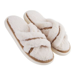 EVA Cross-Band Open Toe Fuzzy Slippers