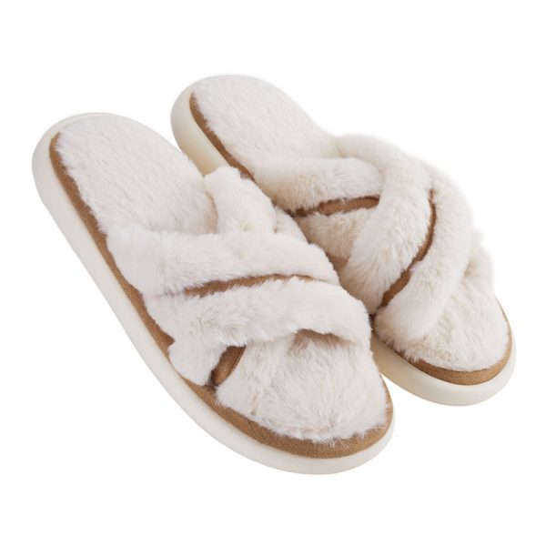EVA Cross-Band Open Toe Fuzzy Slippers