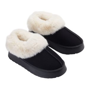 Black/Brown Women’s Warm Closed Toed Fleece-Lined Slippers