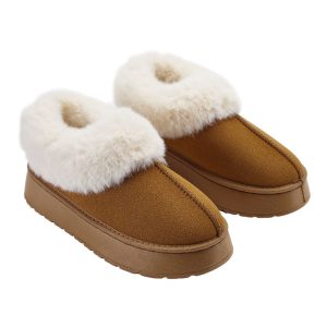 Black/Brown Women’s Warm Closed Toed Fleece-Lined Slippers