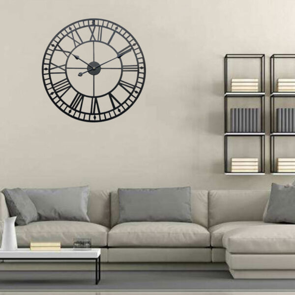 Large Decorative Metal Roman Numeral Skeleton Wall Clock