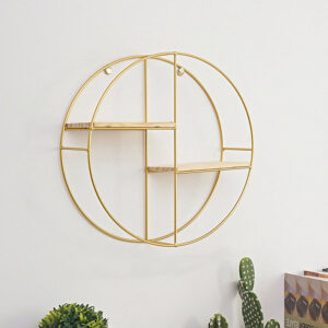 Bathroom Wall Shelf Gold Round Framed Storage Shelf