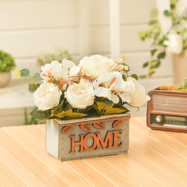 Country style Fake Hydrangea Peony in Wooden Vase Tabletop Centerpiece