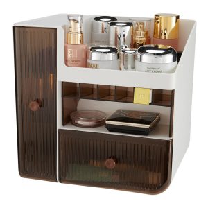 Large Capacity White Makeup Organizer with Semi Transparent Drawers