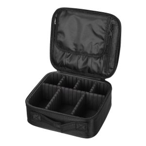 Portable Black Oxford Cloth Waterproof Travel Makeup Bag with Dividers