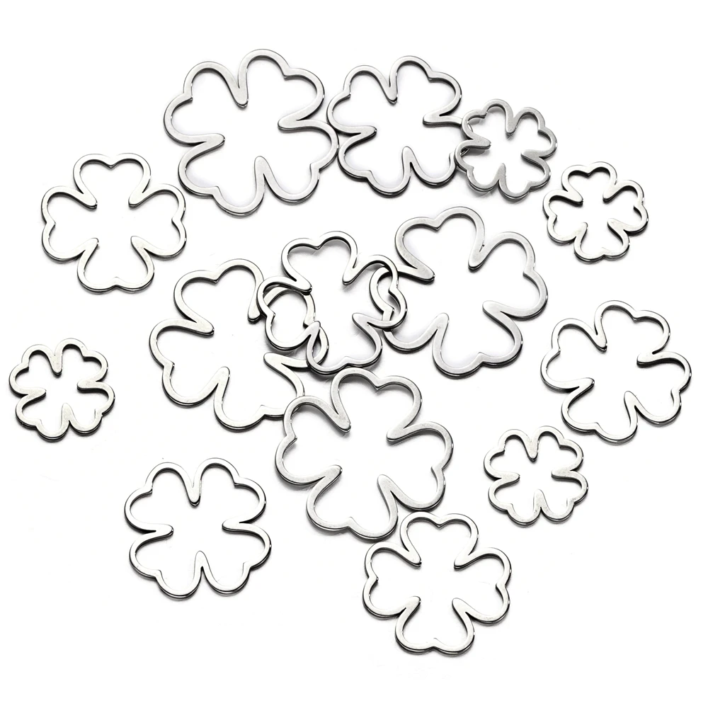 10Pcs Stainless Steel Flower Frame Pendants Steel Four Leaf Clover Charms Hollow Bezels for DIY Resin Frame Mold Jewelry Making