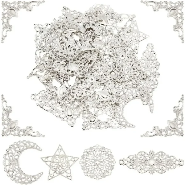 Filigree Connector Charms Corner Protectors Embellishments Hollow Triangle Wrap Connector with Flower Filigree