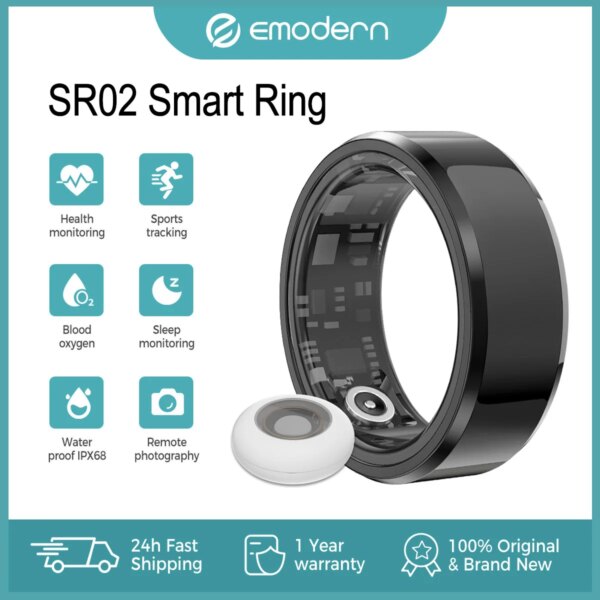 2024 SR02 Smart Ring Ceramic Shell Health Monitoring IP68 & 5ATM Waterproof Multi-sport Modes Bluetooth 5.1 For Android IOS