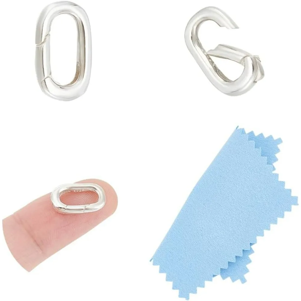 2Pcs 925 Sterling Silver Plated Spring Gate Rings Oval Spring Clasp Metal Keychain Carabiner Lock Clasps Connectors making kit