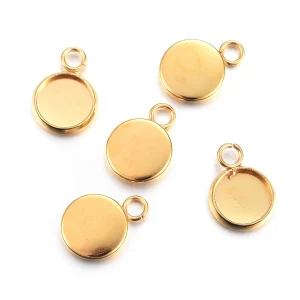 100pcs 201 Stainless Steel Pendant Cabochon Settings Plain Edge Bezel Cups Flat Round Golden for Making DIY Jewelry Necklace
