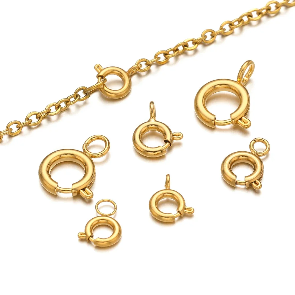 10pcs Stainless Steel Spring Ring Clasps Round Lobster Clasp Hooks Necklace Connectors for DIY Fashion Jewelry Bracelet Findings
