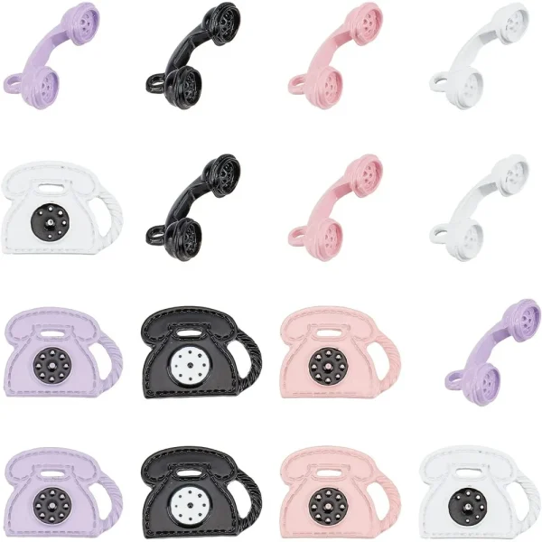 1 Box 16Pcs 8 Styles Telephone Charm Bulk Colorful Alloy Phone Receiver Pendants Spray Painted for Jewelry making kit