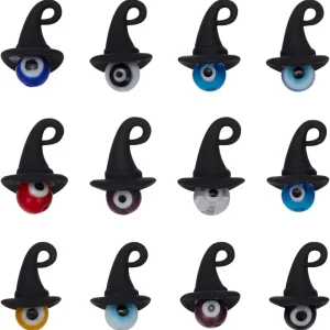 40pcs Witch Hat Halloween Charms Bulk Gothic Charm Black 3D Fairy Magic Cap Wizard Hats Mini Lampwork Round Charm making kit
