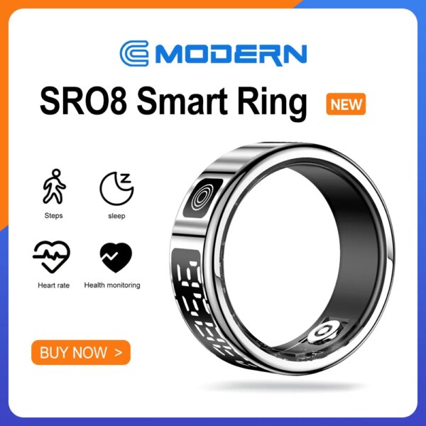 R08 Smart Ring For Men Women Multi Sports Modes Heart Rate Blood Oxygen Monitoring IP68 Waterproof Stainless steel Sports Ring