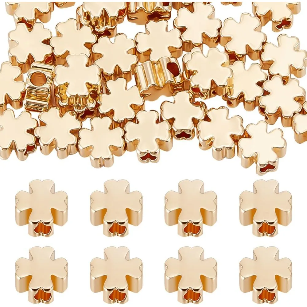 1 Box 50Pcs Four Leaf Clover Beads 18K Gold Plated Brass Golden Spacer Beads for DIY Necklace Bracelet Jewelry making kit