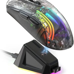 ATTACK SHARK X2 Pro Triple Mode Wireless Transparent Shell Gaming Mouse RGB Rechargeable 4000 DPI Rechargeable Dock Mouse