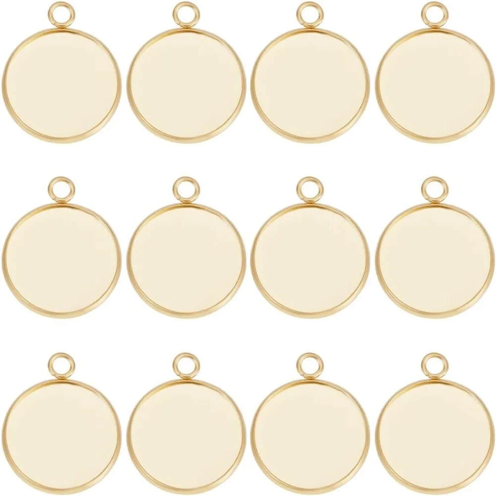 40Pcs 20mm Cabochon Settings Charms 24K Gold Plated Stainless Steel Plain Edge Bezel Cups Flat Back for Jewellery making kit