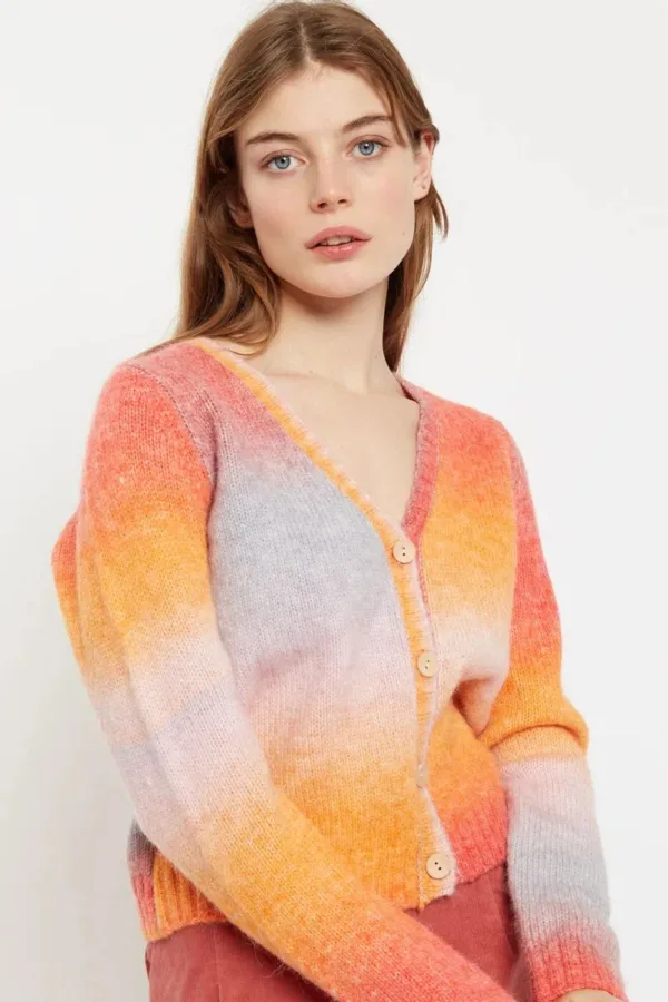 Thao V Neck Space Dyed Cardigan in Orange