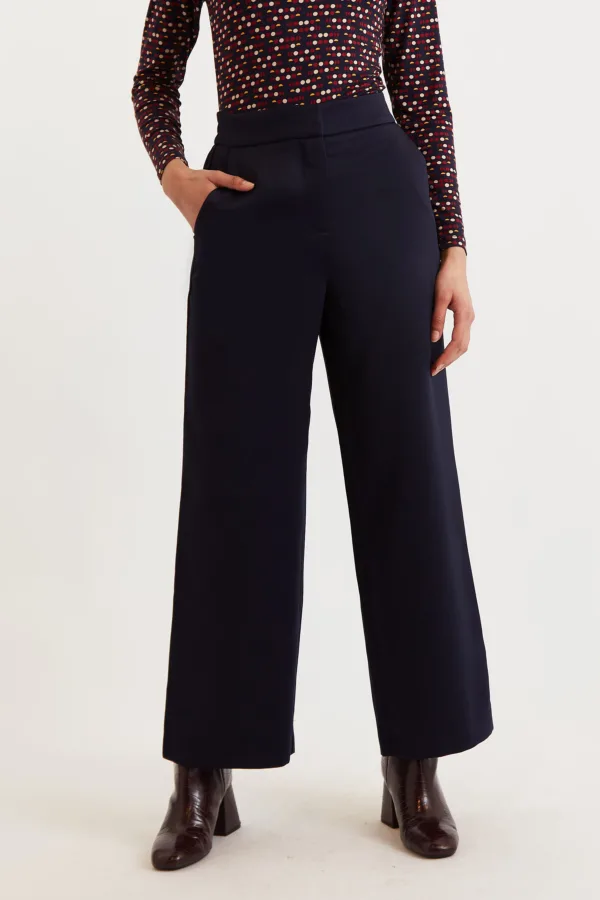 Tilde Satin Back Crepe Wide Leg Trousers - Navy