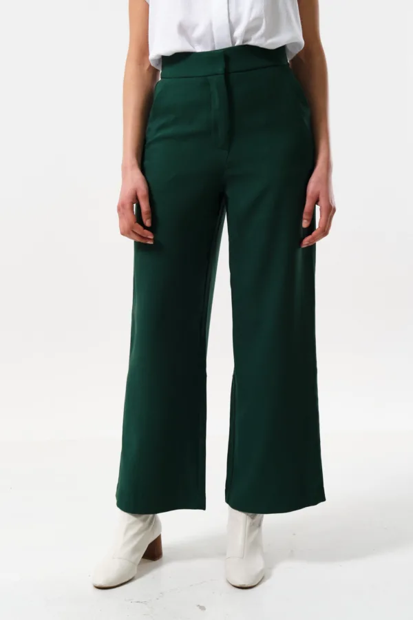 Tilde Sustainable Satin Back Crepe Wide Leg Trousers - Forest Green