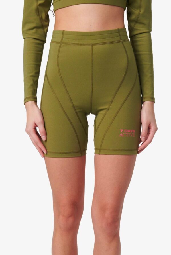 7 DAYS Active Panelled Bike Shorts - Olive - L Pink Glo - Image 3