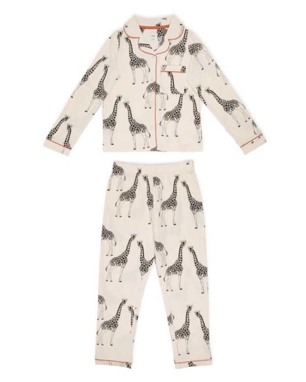 Kids Organic Cotton Giraffe Print Long Pyjama Set - Cream