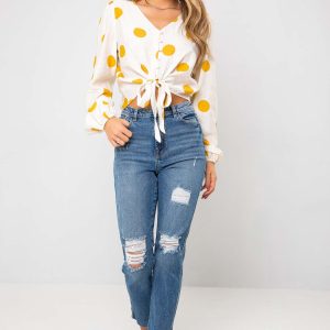 Urban Bliss Canary Mustard Spot Tie Front Top Yellow / 10
