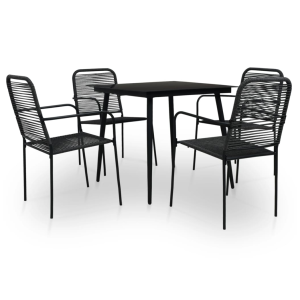 Mafett 5 Piece Outdoor Dining Set Cotton Rope and Steel Black