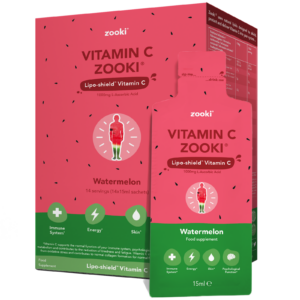 Vitamin C Zooki - Vitamin C 1000mg Liquid Sachets - Watermelon - Alcohol Free, Vegan, Soy Free, Natural Ingredients - Immune System, Skin & Energy Support