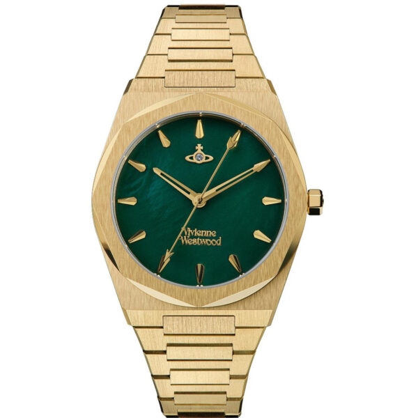 Vivienne Westwood Limehouse Quartz Movement Green Dial Gold Stainless Steel Bracelet Ladies Watch VV244GRGD