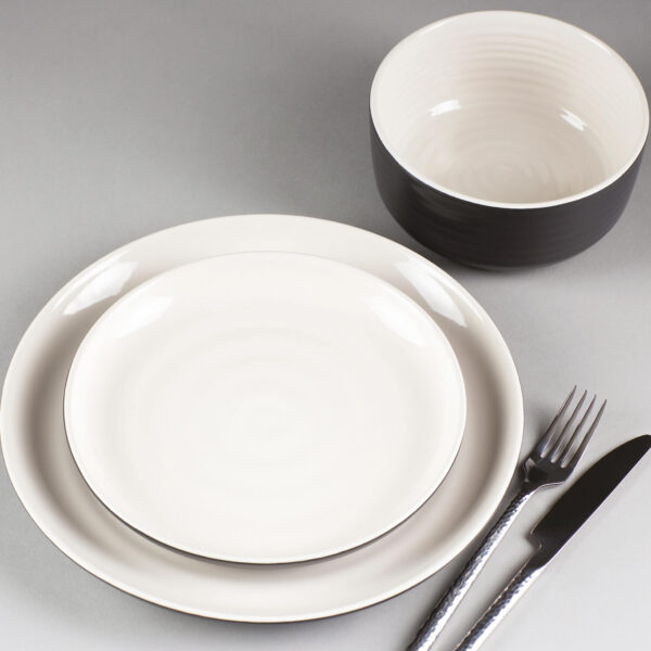 Pimlico 12Pc Ripple Black & Cream Dinner Set