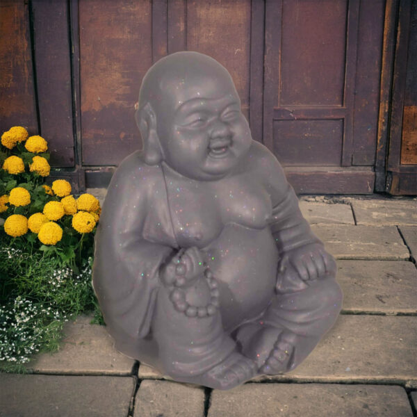 Buddhist Monk Sitting 34Cm Grey Shimmer