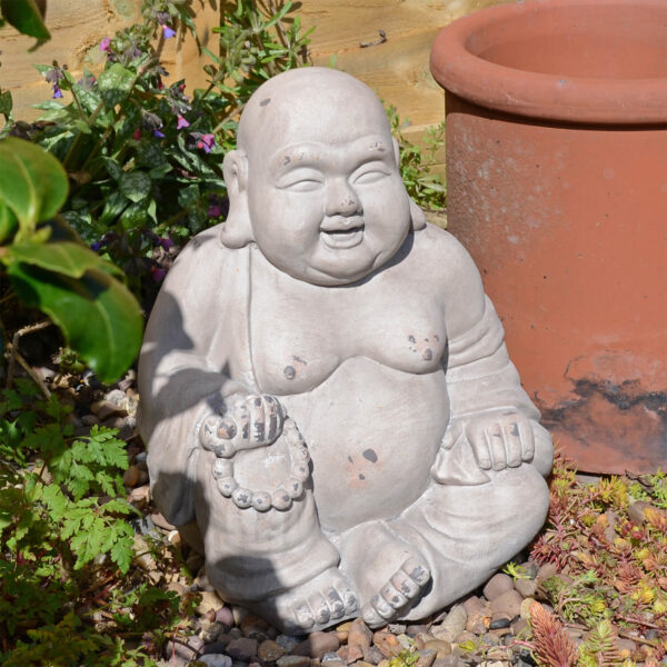 Buddhist Monk Sitting 34Cm Dark Stone Effect