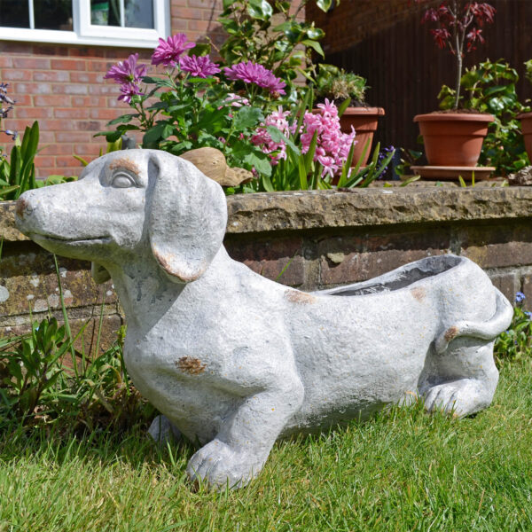 Sausage Dog Planter 30Cm Light Stone Effect