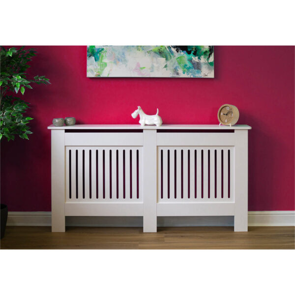 152Cm X 82Cm White Radiator Cover With Vertical Slatted Vents