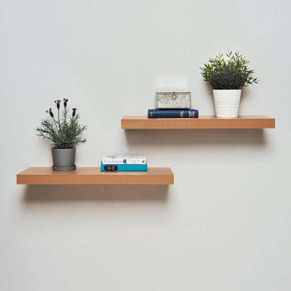 2 Pack Easy Fit 60Cm Floating Shelves Light Oak