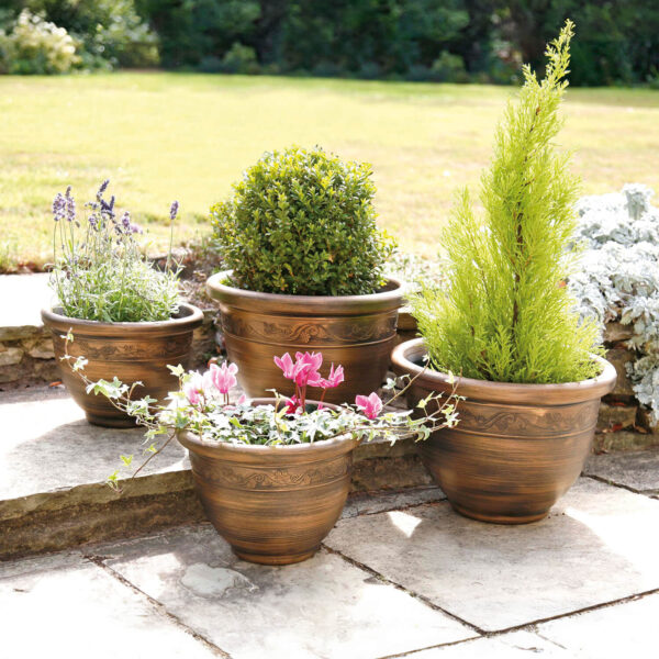 Pack Of 4 Antique Planters Bronze