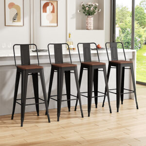Black/Brown Metal High Bar Stools Set of 4
