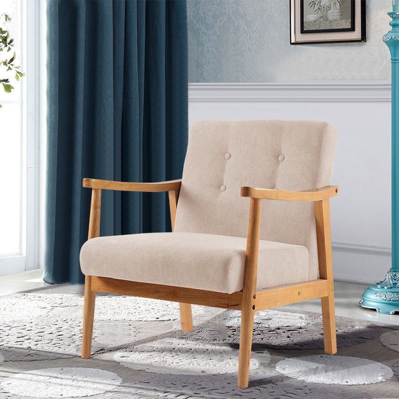 74-cm-wide wooden armchair with linen upholstery