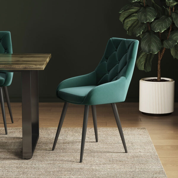 Buttoned Velvet Upholstered Dining Chair with Metal Legs Set of 2