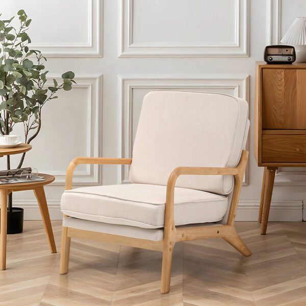65CM Wide Linen Upholstered Wooden Armchair