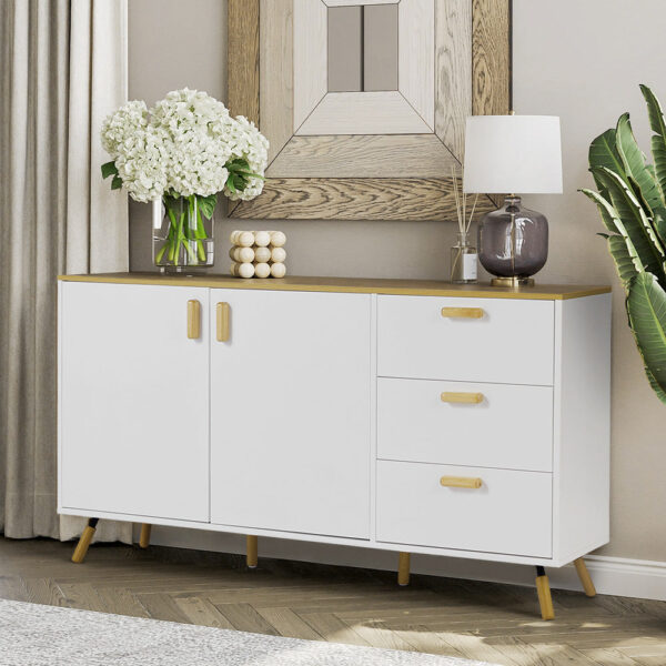 140CM Wide Wooden Storage Cabinet with Doors and Drawers